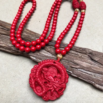 Натуральная Киноварь кулон с красным круглым драконом подвеска на свитер для