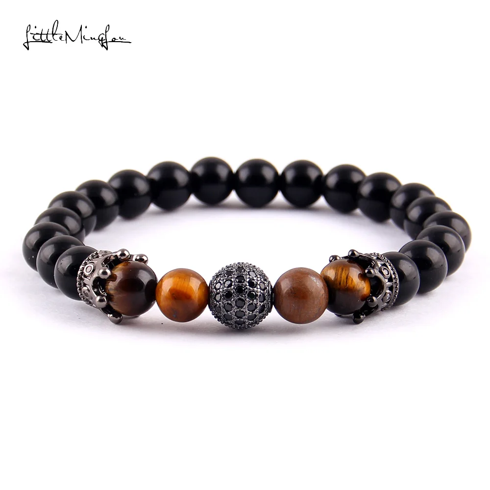 Маленькие MingLou Роскошные проложить черный циркон мяч и корона очарование 8 мм