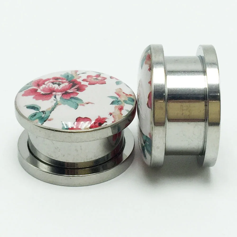 Растяжки для ушей из нержавеющей стали с заглушками туннели пионами цветочные