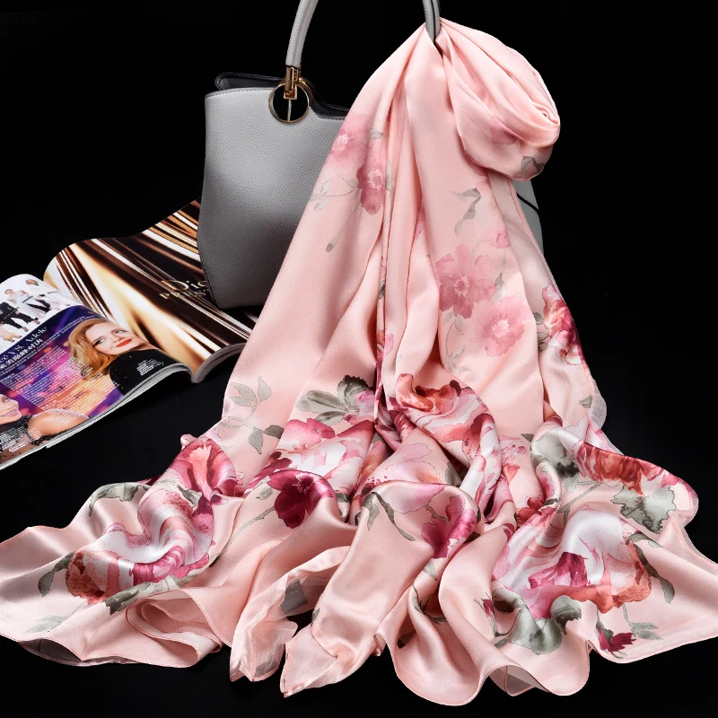 Hangzhou Natural Double Silk Scarf For Women Luxury Brand Real Silk Headscarves Ladies Pure Silk Scarfs Shawls Wraps