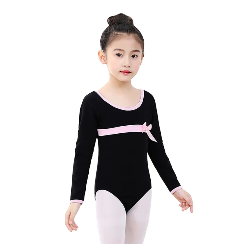 Girls Ballet Leotards Dancewear Bodysuits Kids Children Long Sleeve Bow Tie Athletic Gymnastics Costumes|gymnastic costume|girls ballet leotardballet