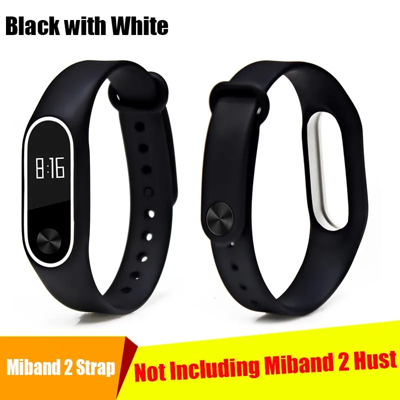 Black with white BOORUI, два цвета, mi band, 2 ремешка, силиконовый, здоровый, Pulsera, цветной, сменный, ремешок на запястье для xiaomi mi 2, smart band, 15 цветов - Цвет: Black with white