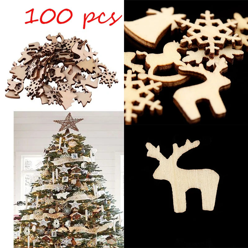 100 шт. Натуральный Деревянный DIY Рождественская елка висячие украшения кулон