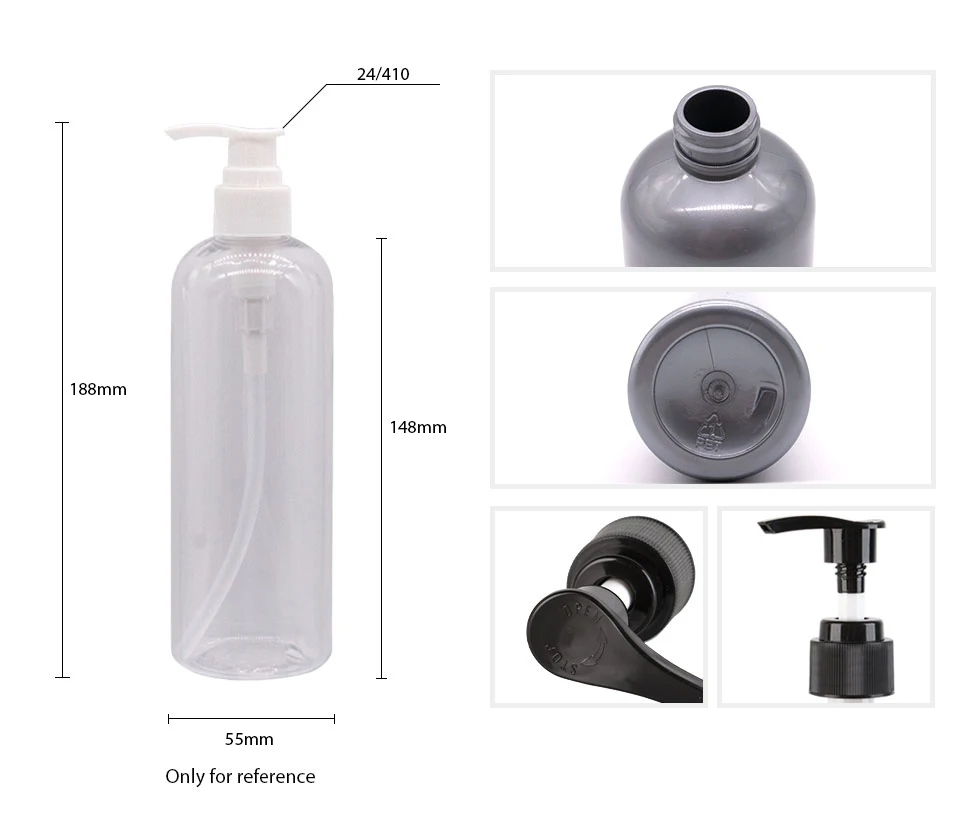 Empty Plastic Lotion Pump Bottles Black Gray Cosmetic Container With Liquid Soap Dispenser Shampoo Refillable Bottles 300ML