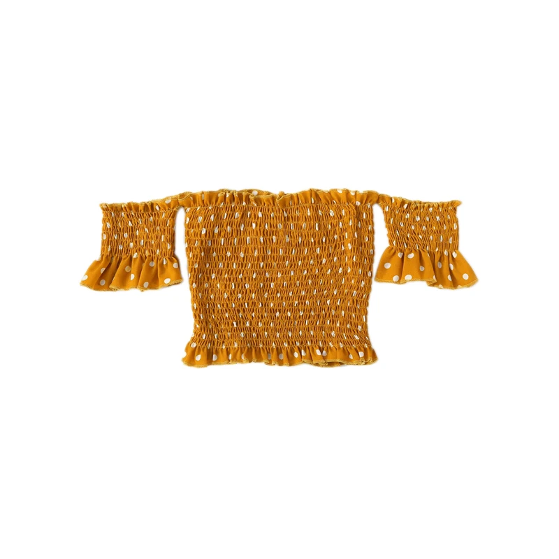 Dotfashion, имбирный горошек, гофрированная блузка с открытыми плечами для женщин, лето, бохо, короткий рукав, одежда для девушек, облегающие Топы