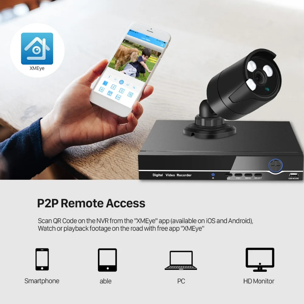 BESDER 4CH 1080P POE 48V NVR CCTV комплект Full 4 канальный система шт. 2MP металлическая