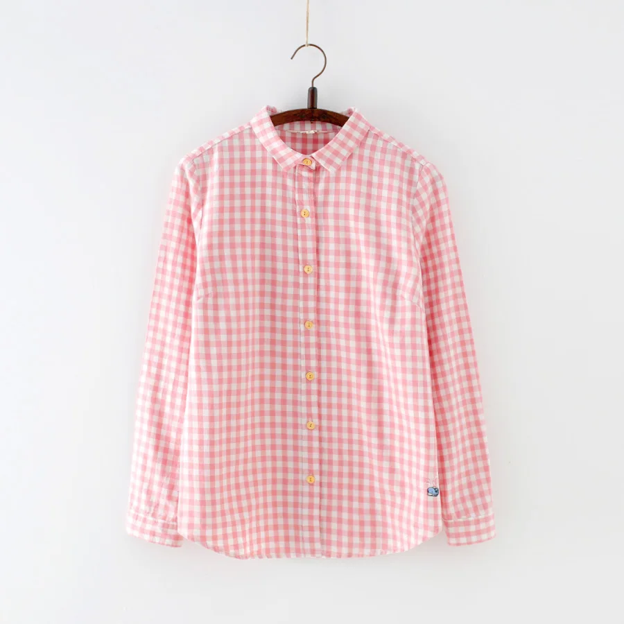 2018 Hot Sale Spring Autumn Ladies Casual Cotton Lapel Long-Sleeve Plaid Shirt Women Loose Outerwear Blouse Tops Clothing A196 |