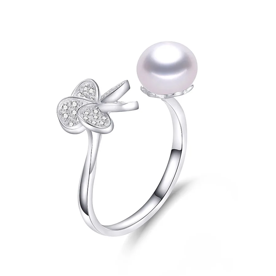 white pearl Распродажа! Серебро 925 регулируемые обручальные кольца для женщин Мода Циркон натуральный пресноводный жемчуг ювелирные изделия с коробкой - Цвет камня: white pearl