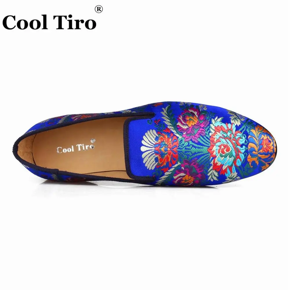 Cool Tiro Silk Jacquard Loafers Men Slippers Moccasins Wedding Men's Dress Shoes Flats Genuine Leather Casual Slip on Blue | Обувь