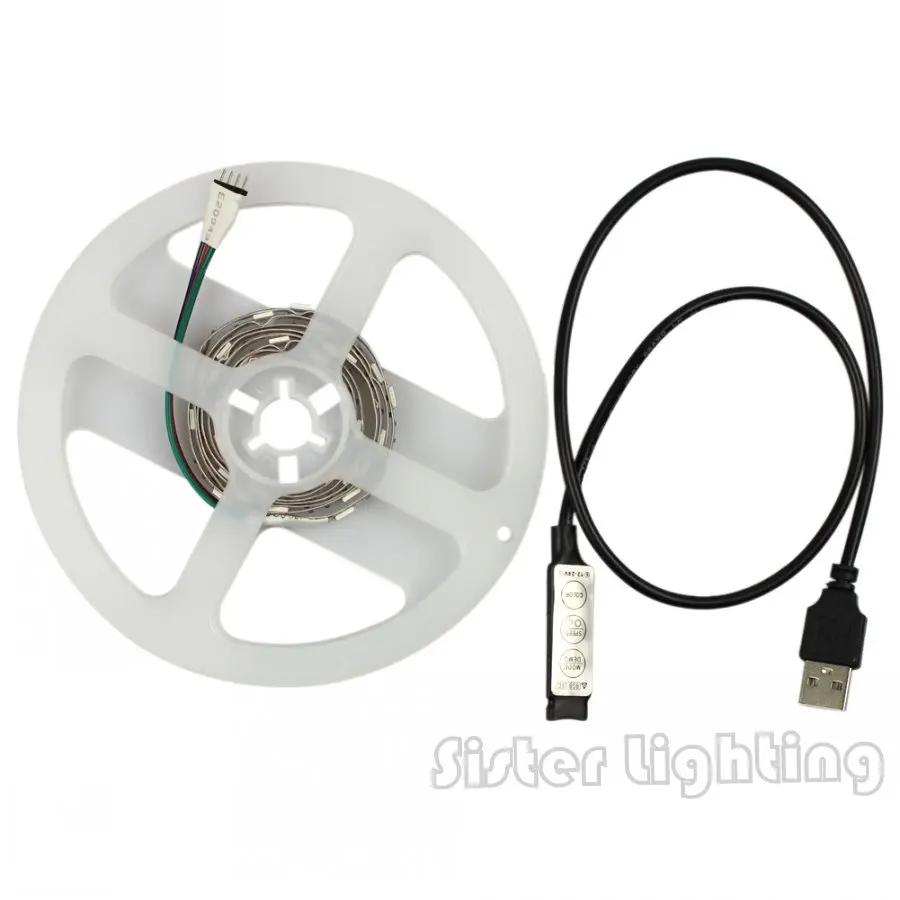 USB 5V SMD5050 Светодиодная лента 60 светодиодов/метр 0 5 м 1 2 IP20 с метром кабель ТВ фон