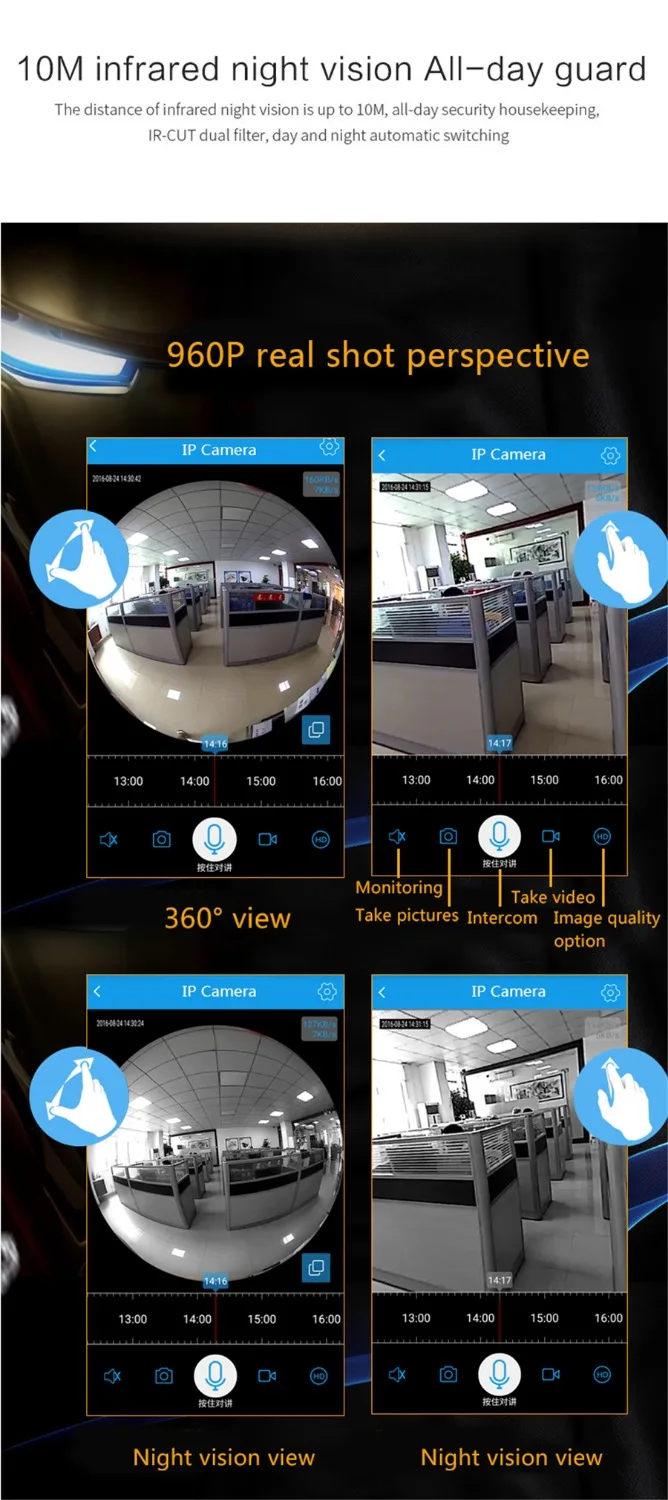960P VR IP камера беспроводная рыбий глаз Смарт 360 градусов панорамная CCTV