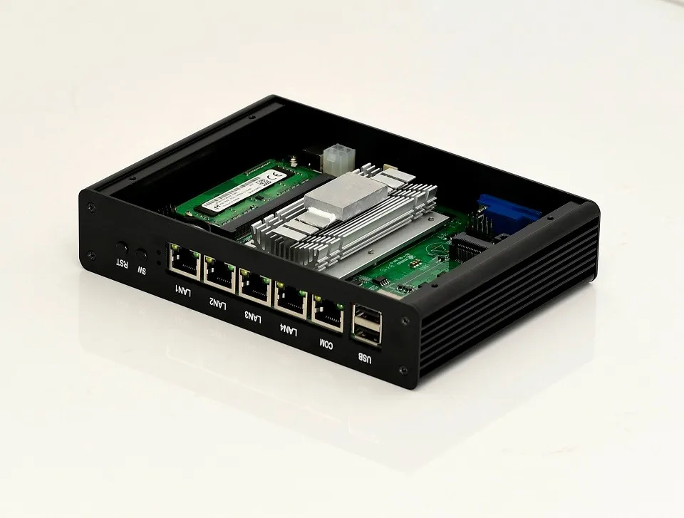 Причастником Мини ПК Мини Сервер Pfsense OS J1900 Четырехъядерный 4 LAN 1080P 12 В мини настольный компьютер маршрутизатор сервер