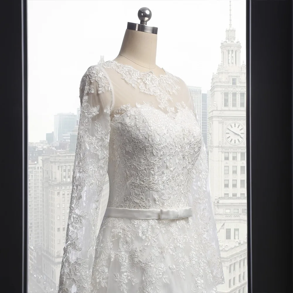 

Vestido De Noiva Muslim Wedding Dresses A-line Long Sleeves Appliques Lace Vintage Wedding Gown Bridal Dresses