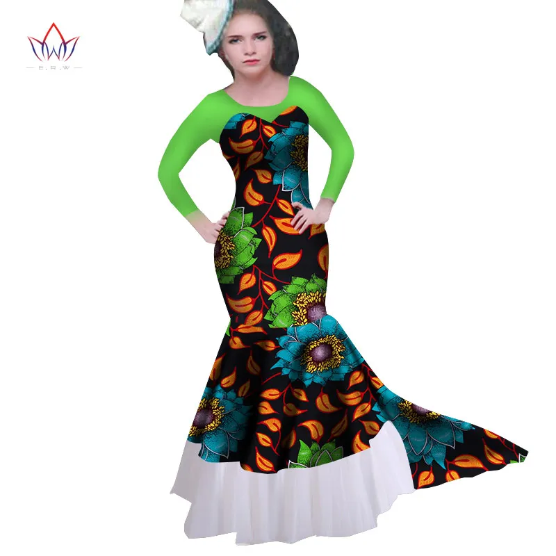 New African Women Long Dresses Dew Shoulders Formal Elegant Print Wax Party Gowns Plus Size Dress AT2277 | Женская одежда