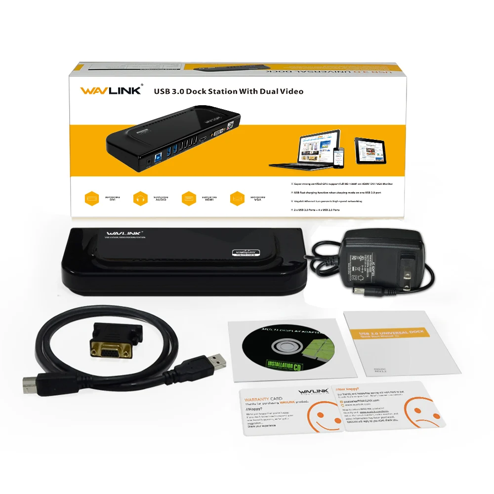 Wavlink USB 3,0 Универсальная док-станция с двойным дисплеем Поддержка HDMI/DVI/VGA с 6 портами usb внешний гигабитный Ethernet HD 1080p