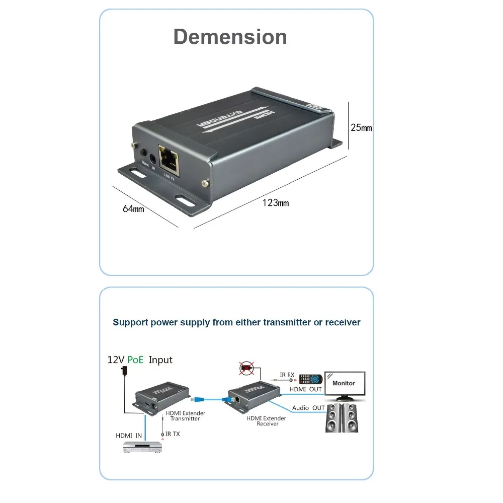 Сетевой удлинитель kebidumeiOver HD 1080P HDMI TX/RX 150 м с ИК-кабелем CAT6 RJ45 Ethernet-кабелем для 3D HDTV