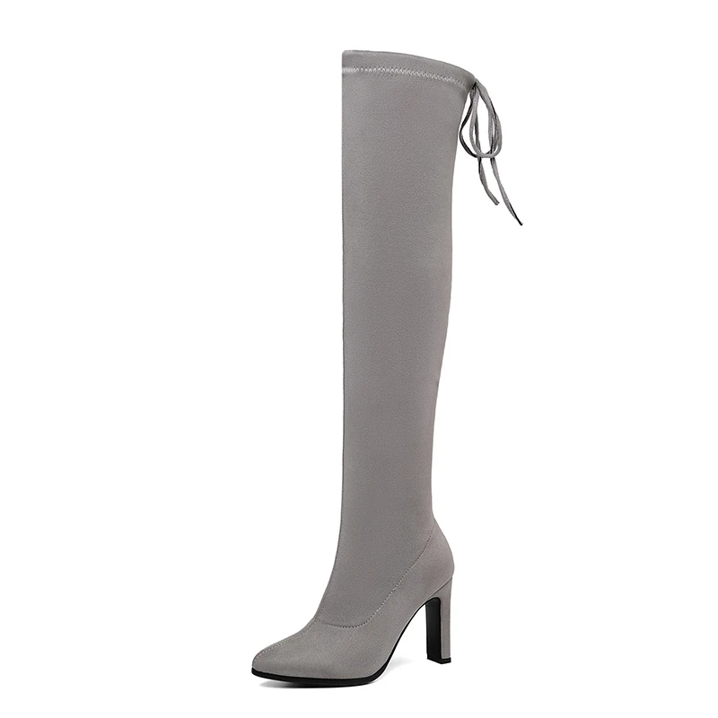 Taoffen Hot Sale New Arrival Stretch Boots Fashion High Heel Over The Knee Boots Women Winter Shoes Footwear Size 34-43 - Цвет: light gray