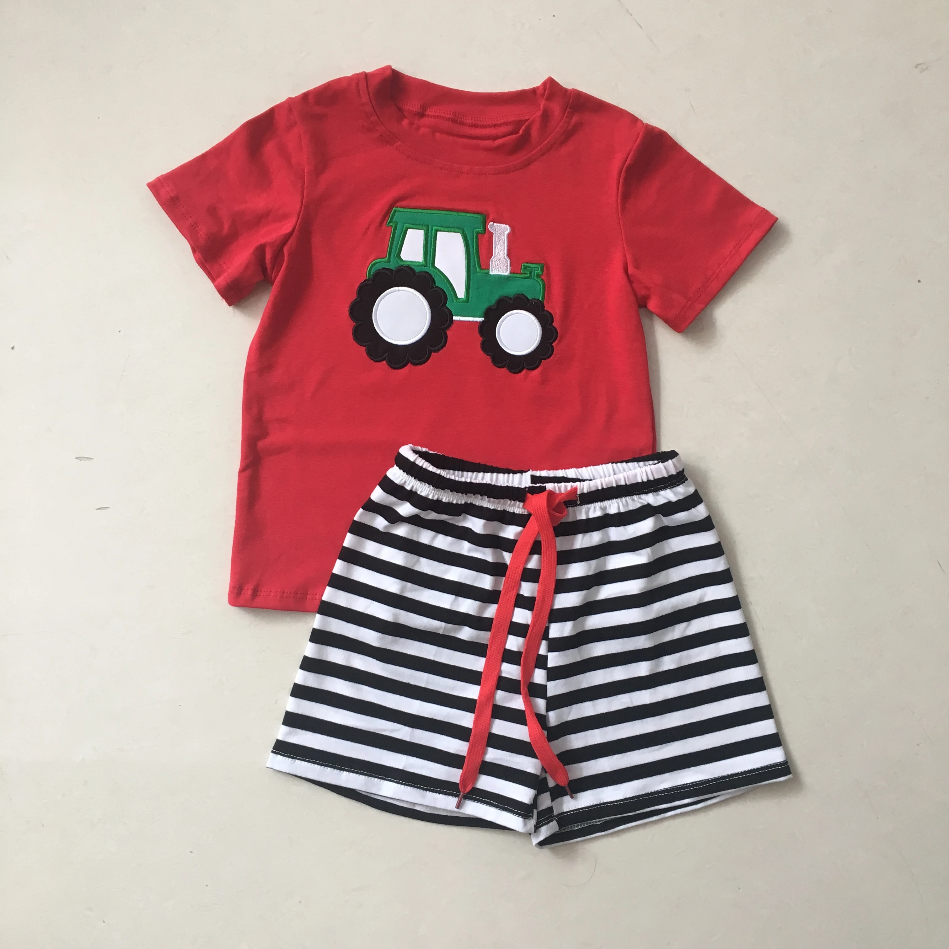 Puresun New Design Toddler Popular Boy Lovely Summer Clothing Sets Embroidery Tractor Pattern Set Boutique Kids Outfits | Детская одежда