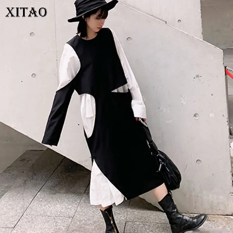 [XITAO] Модные женские 2019 Весенние Новые повседневные платья с круглым вырезом и