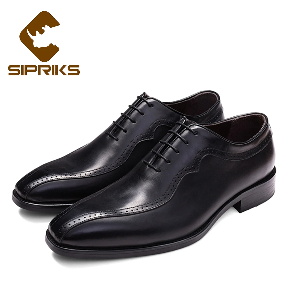 

Sipriks Luxury Mens Goodyear Welted Shoes Black Oxford Carved Dress Shoes Elegant Male Wedding Shoes Boss Brogue European Flats