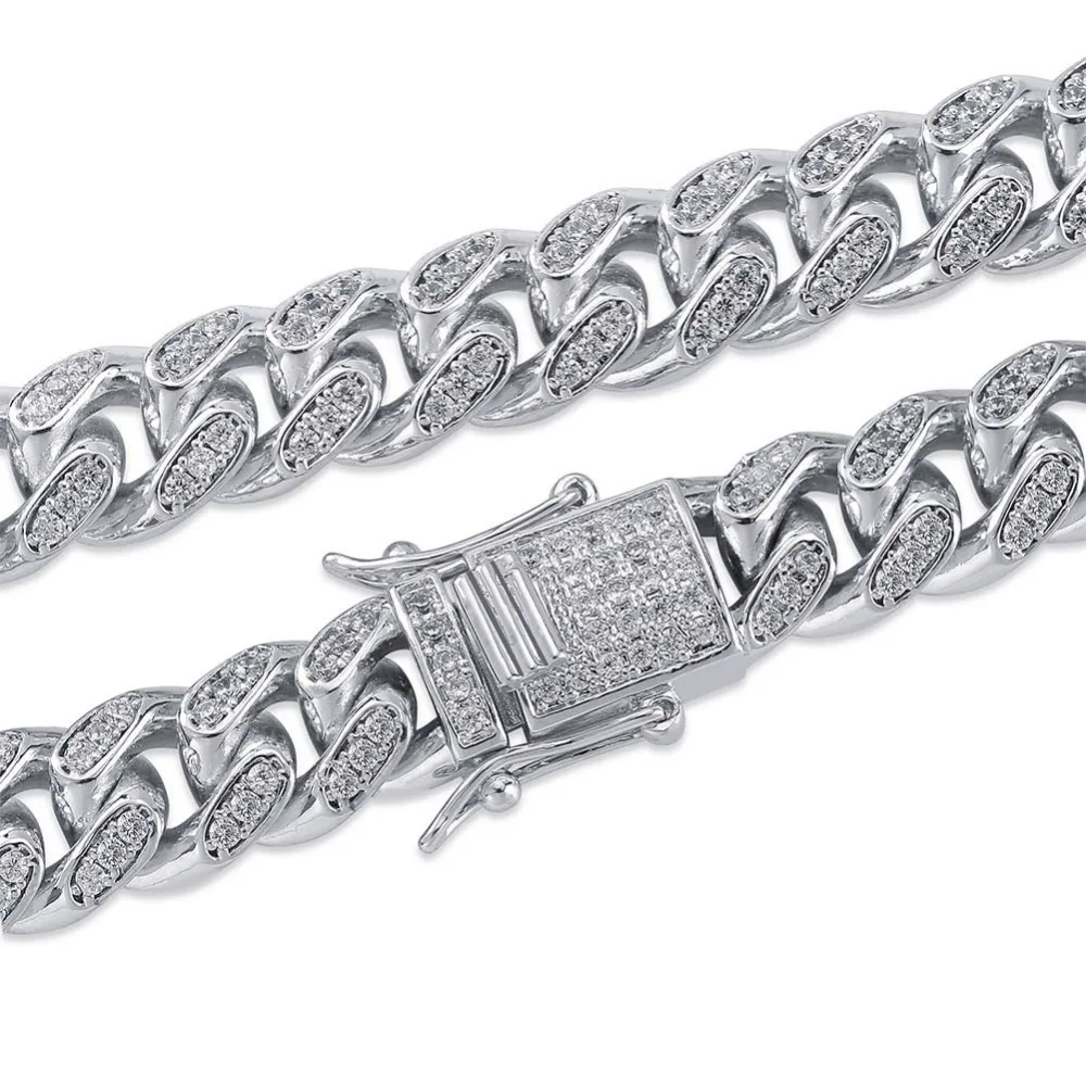 Хип-хоп отделка цирконами aaa Bling Iced Out CZ браслеты золотого, серебряного цвета кубинские ювелирные украшения с цепочкой Прямая