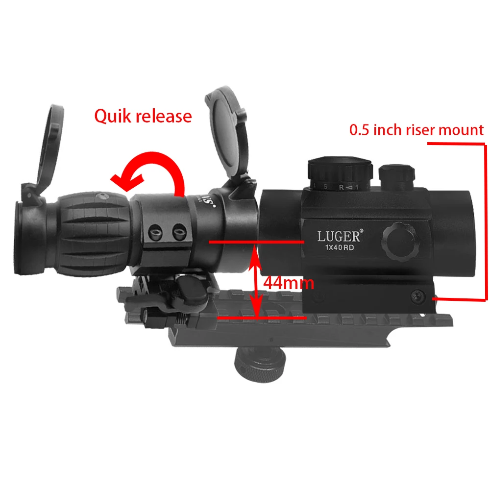 Сочетают в себе 3x лупа прицел 1X40 красный точечный Quick Release флип Пикатинни