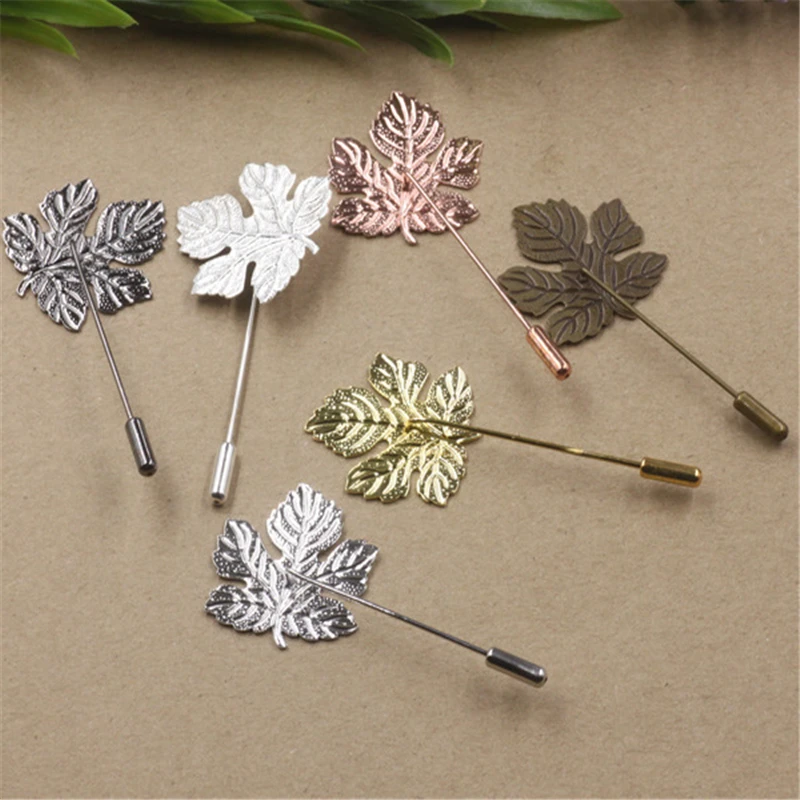 Металлическая медная длинная брошь в форме кленового листа 20 шт. 29х32 мм основа