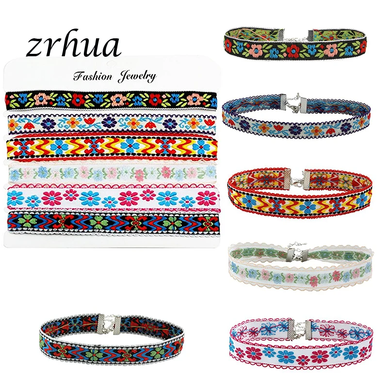 ZRHUA 6 шт./компл. плетеная хлопковая искусственная Цветочная лента Чокеры богемный
