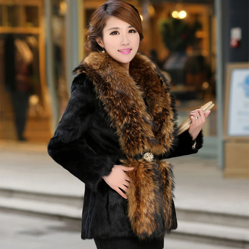 

Savabien Luxury Fur Collar Furry Faux Rabbit Fur Coat Women Long Sleeve Belted Fluffy Fake Fur Jacket Parka Festival Streetwear