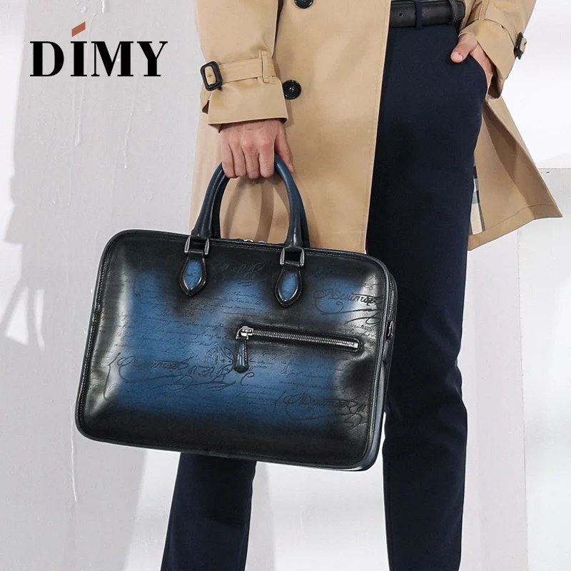 DIMY 2018 Designer Cow Leather Briefcase Men Business Letter Briefcases Christmas Gifts Shoulder Bags 14-15 Inch Laptop Bag