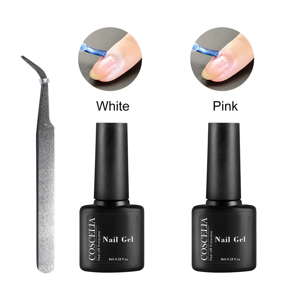 2gel with tweezers COSCELIA Отшелушивающий защитный лак для ногтей, защищенный для маникюра, легко Очищаемый, быстро очищающий кожу пальцев, клейкая лента, гелевый инструмент для ухода за ногтями, латексный клей - Цвет: 2gel with tweezers