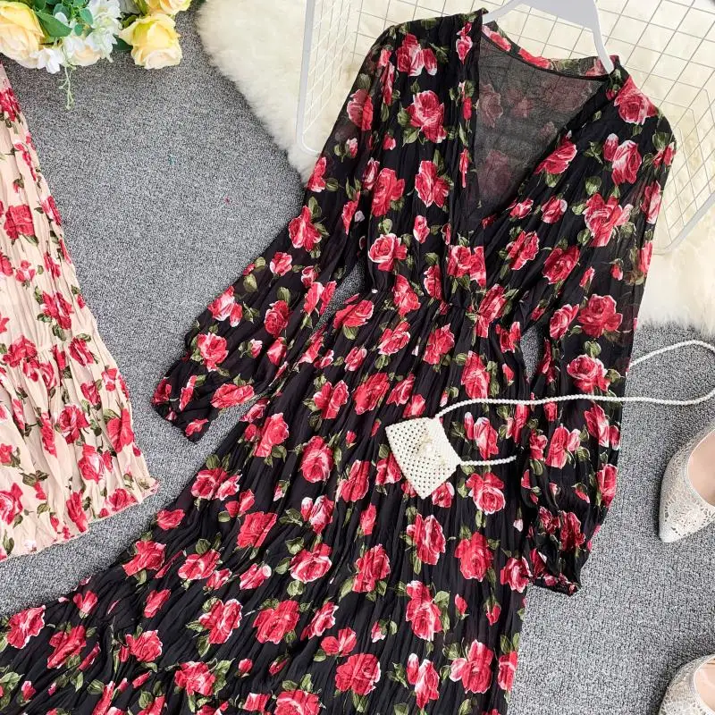 2019 новые модные женские платья милое цветочное приталенное платье с v-образным