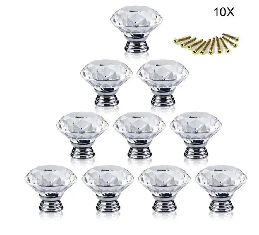 

wholesale 30&40mm Diamond Crystal Glass Alloy Door Drawer Cabinet Wardrobe Cupboard Door Pull Handle Knobs