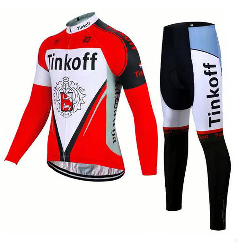Jersey and Pants Красный команда Tinkoff зимний термальный флис Велоспорт Джерси/Pro велосипедный цикл одежда/гелевый коврик с длинным рукавом MTB велосипедная одежда - Цвет: Jersey and Pants