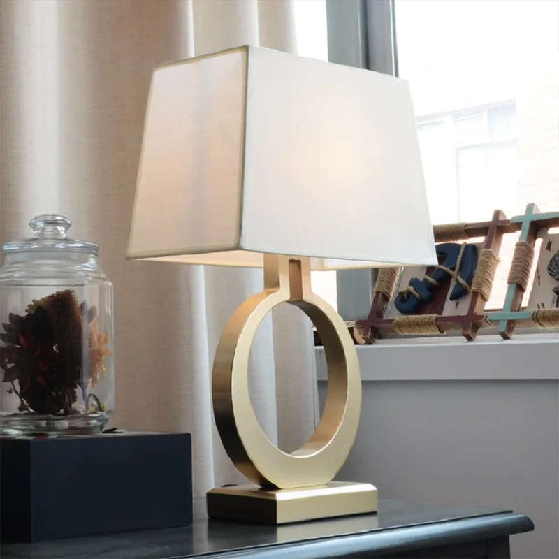 

LukLoy Modern LED Table Lamps White Rectangular Shade for Living Room Family Bedroom Bedside Office Gold Metal Nightstand Lamp