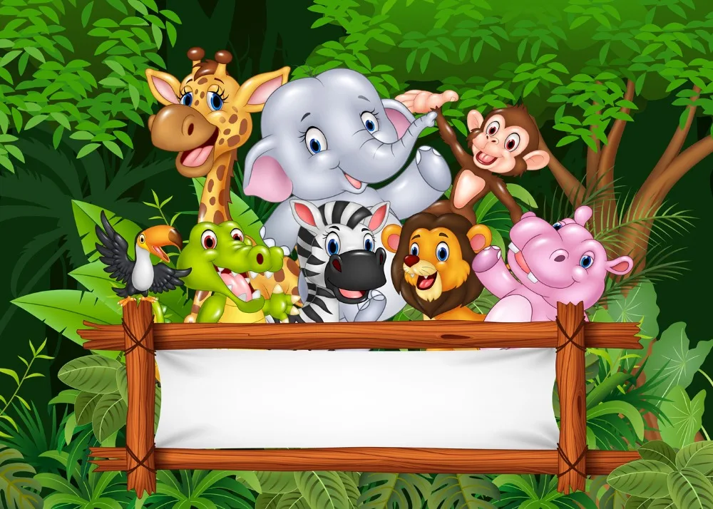 Dephoto Birthday Backgrounds for Photography Studio Jungle Party Animals Cartoon Forest Leaves Kid Backdrop Printed Photocall |
