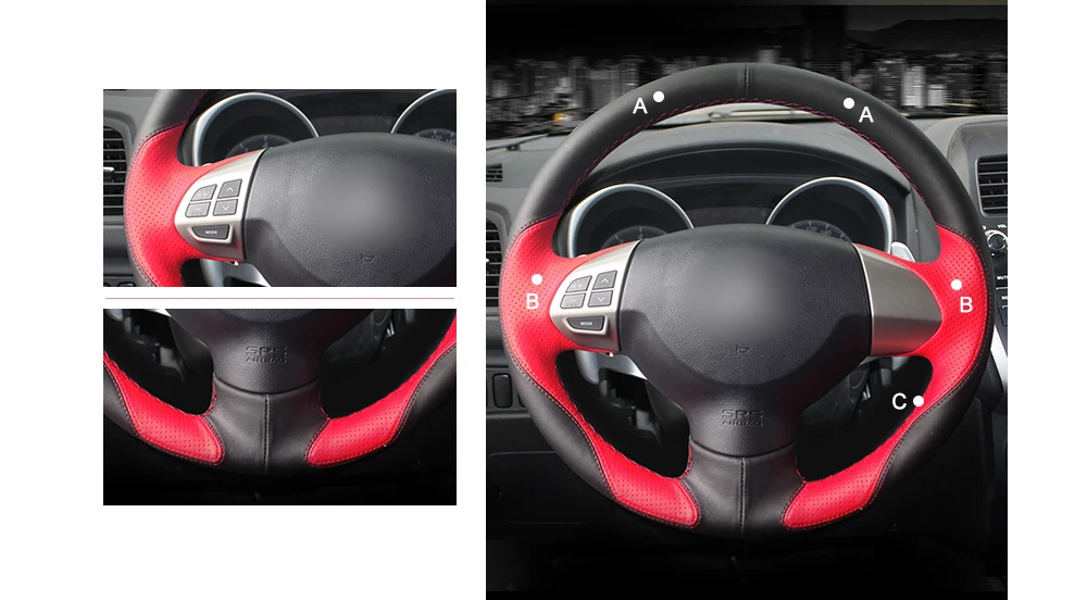 MEWANT черный красный кожаный чехол на руль для Mitsubishi Lancer X 10 2007- Outlander 2006-2013 ASX 2010-2013 Colt 2008