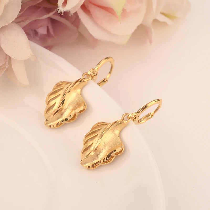 Золотые серьги-подвески в виде листьев эфиопская Нигерия Кения Гана золотой цвет