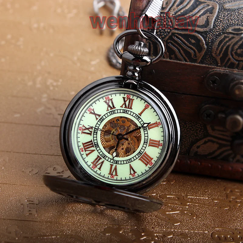 Модные Мужские автоматические механические часы светящийся Скелет римские