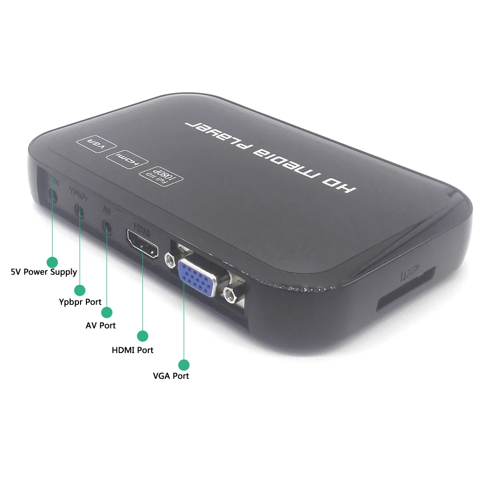 Full HD 1080 P медиаплеер центр Мультимедиа Видео плеер с HDMI VGA AV USB SD/MMC порт дистанционное управление YPbPr кабель mkv H.264