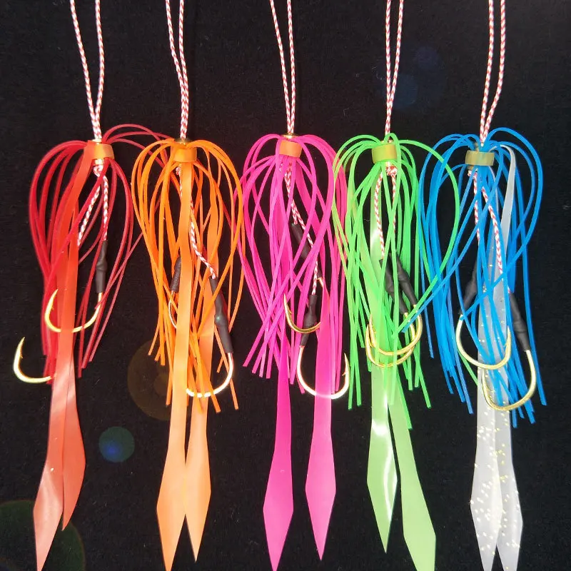 13# 50pcs Silicone Skirt Assist hook jigging hook sea fishing hook Jig head fishing hook super strong
