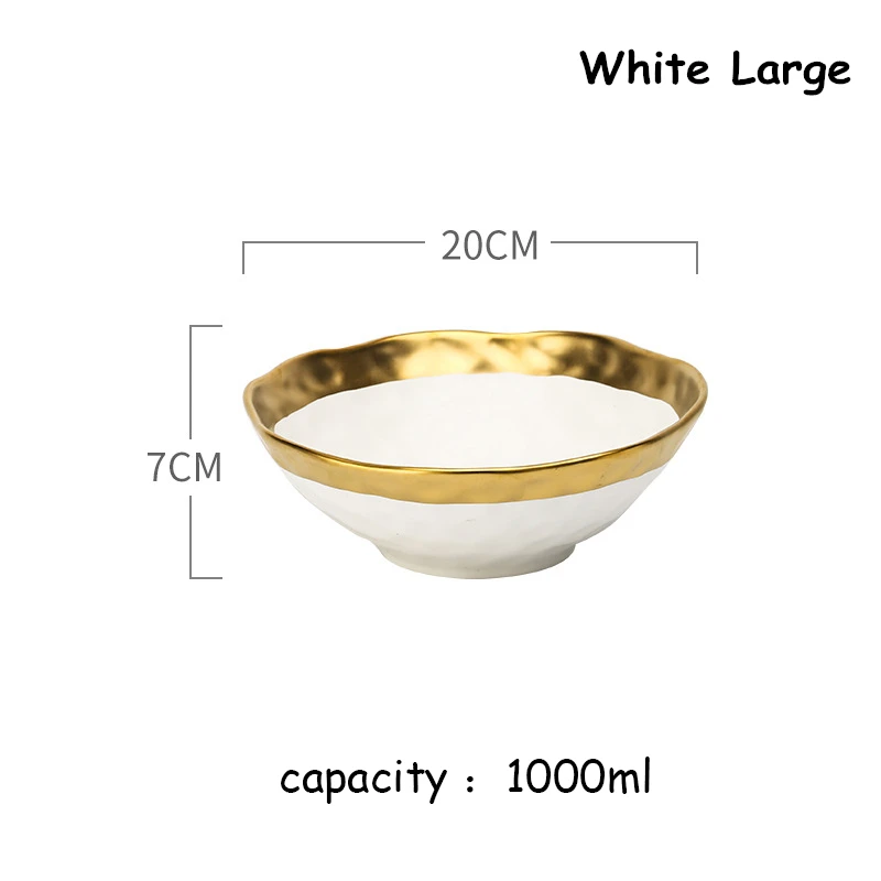 White large bowl Керамическая тарелка, столовый поднос, белая тарелка с золотым краем, миска для десерта, ваджилла, паста, посуда, поднос для еды, контейнер, тарелка, 1 шт - Цвет: White large bowl