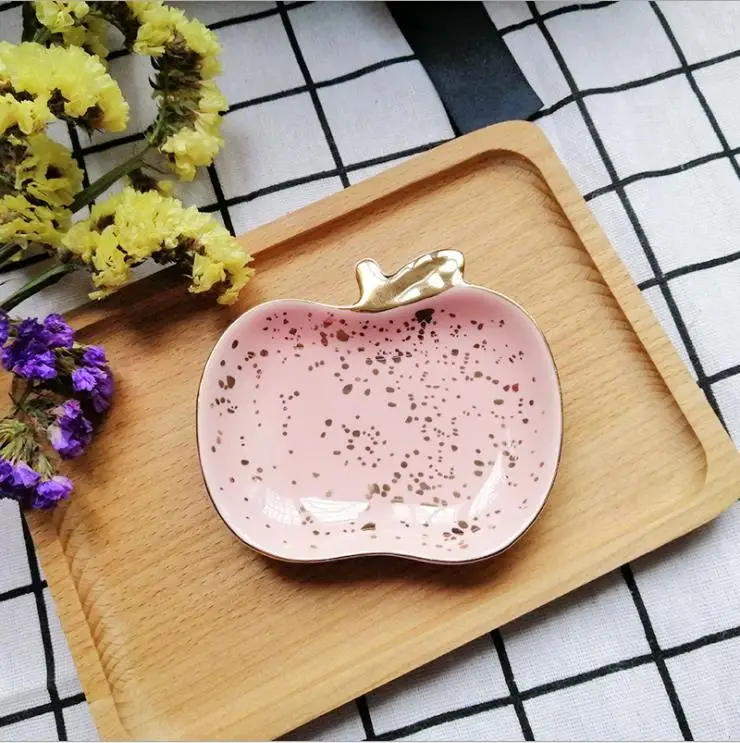 Nordic Ceramic Watermelon Apple Small Jewelry Dish Earrings Necklace Ring Storage Plates Fruit Dessert Display Bowl Decoration