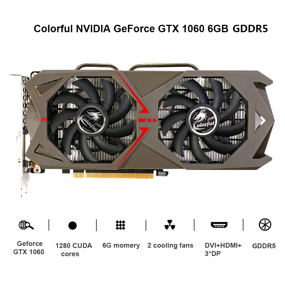 Красочная видеокарта NVIDIA GeForce GTX 1060 GPU 6 ГБ 192bit GTX1060 GDDR5 PCI-E X16 3,0 графическая карта для игрового компьютера