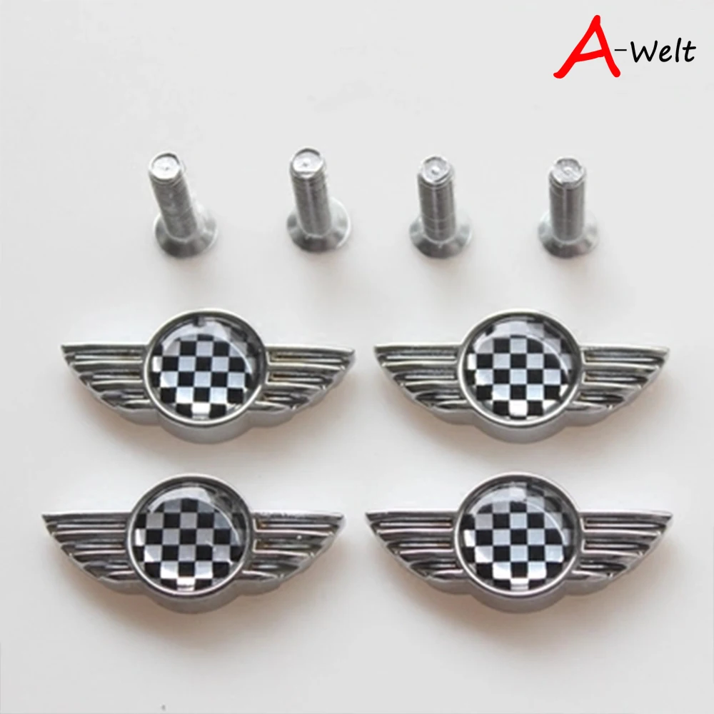 4 шт. черный клетчатый Авто из нержавеющей стали автомобиля Номерные знаки для