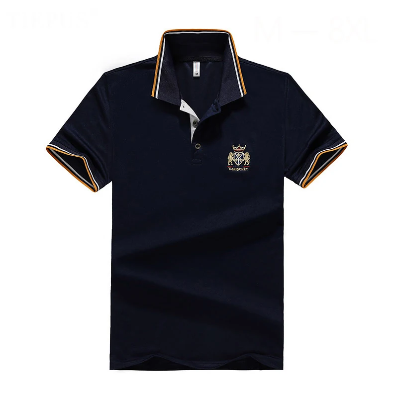 TIEPUS Новая мужская рубашка поло из хлопка с вышивкой размера плюс 5XL, 6XL, 7XL, 8XL Мужская Повседневная рубашка поло с коротким рукавом