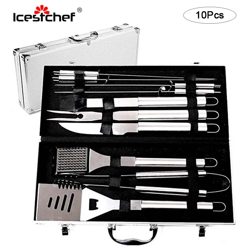 ICESTCHEF 10 шт./компл. набор инструментов для барбекю из нержавеющей стали