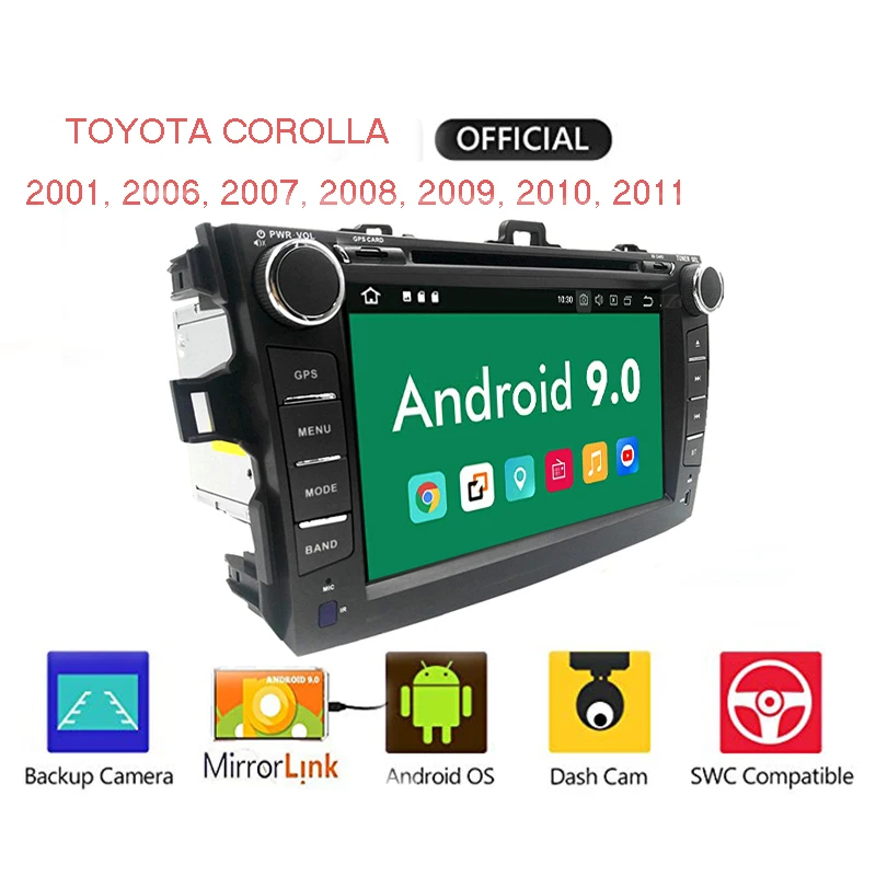 2 Din Android 9 0 8 &quotАвтомобильный dvd-плеер экран для Toyota Corolla 2007-2011 на приборной панели