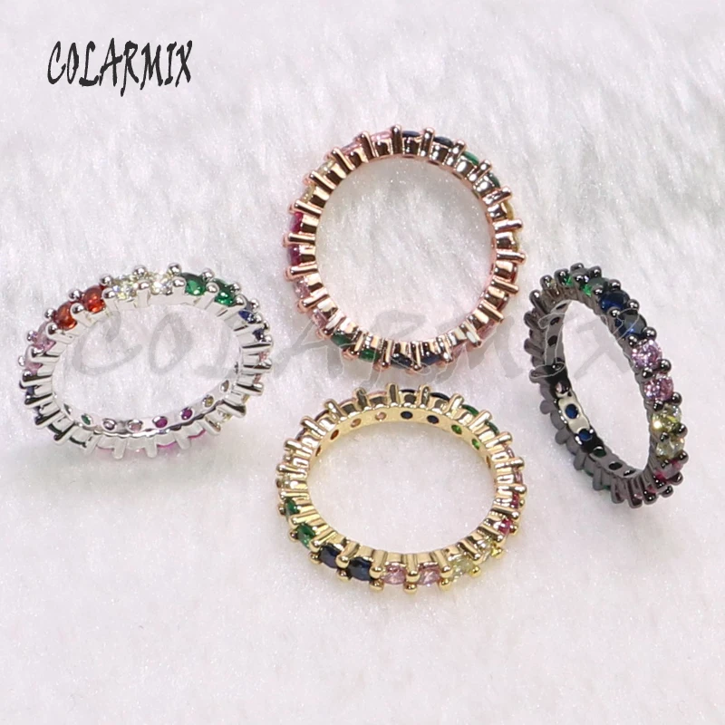 Кольцо женское тонкое с радужным цирконом летнее ювелирное изделие 5 шт.