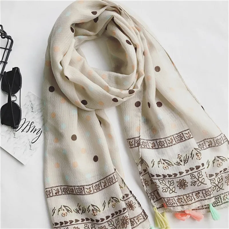 Мусульманский хиджаб с кисточками бандана из пашмины цветочным принтом в